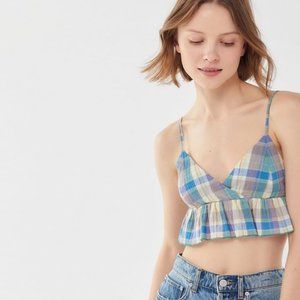 Urban Outfitters Plaid Peplum Cotton Cropped Top